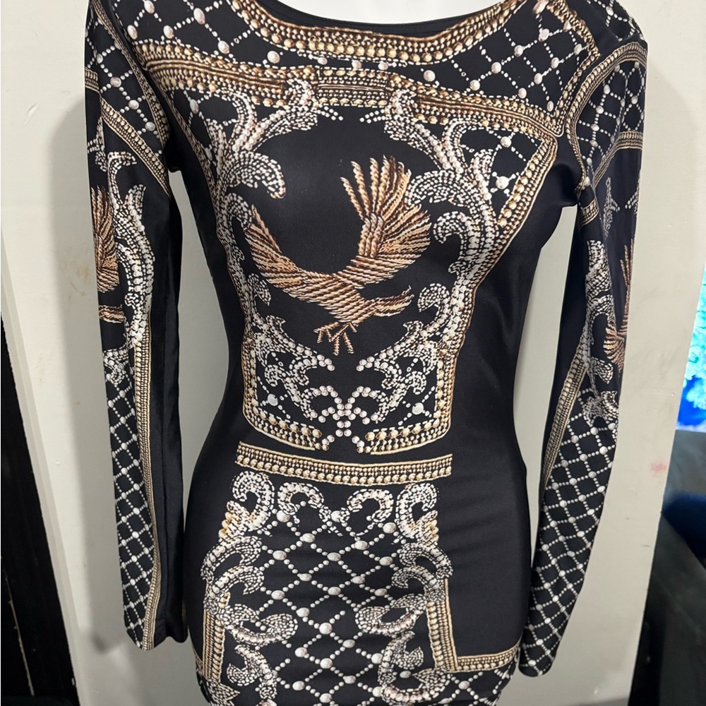 Not Rated Black and Gold Long Sleeve Dress